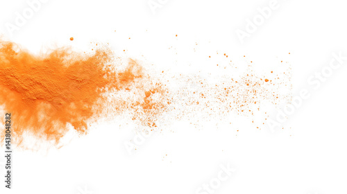 Orange powder explosion isolated on transparent background