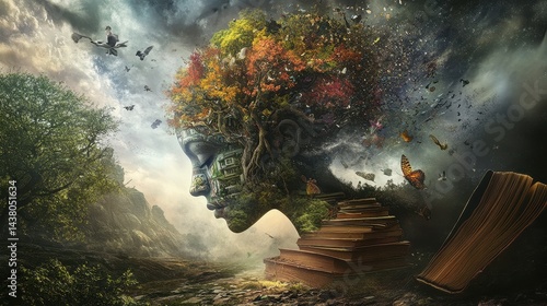 Obraz na płótnie Nurturing the Mind, A Surreal Journey of Education and Growth. w salonie