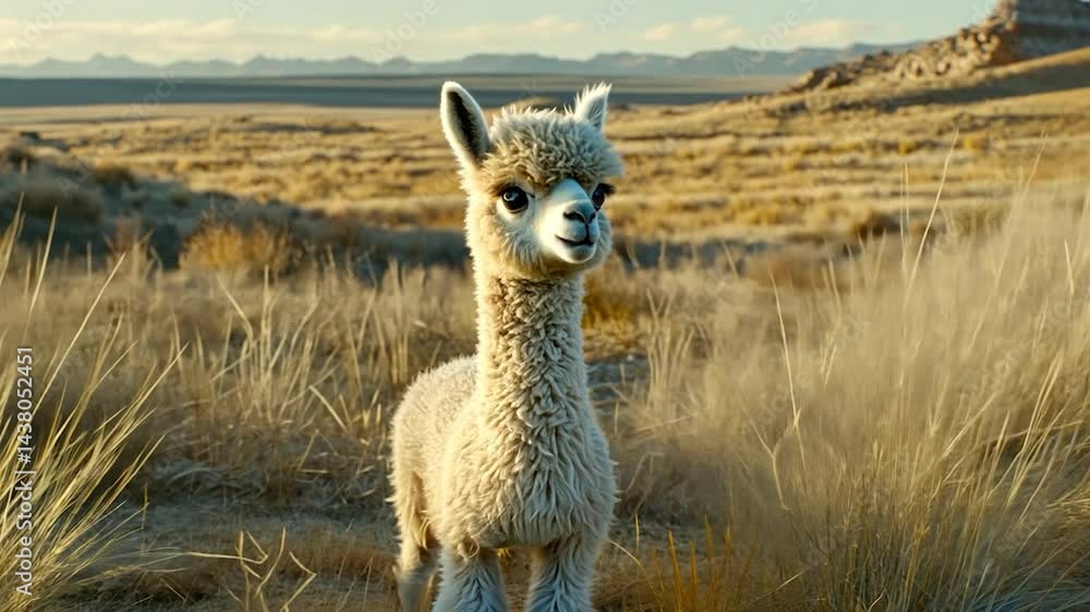 Fluffy Alpaca in Desert Landscape Fluffy Alpaca in Desert Landscape