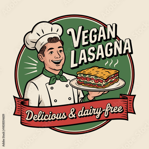 Vegan Lasagna Chef Retro Badge