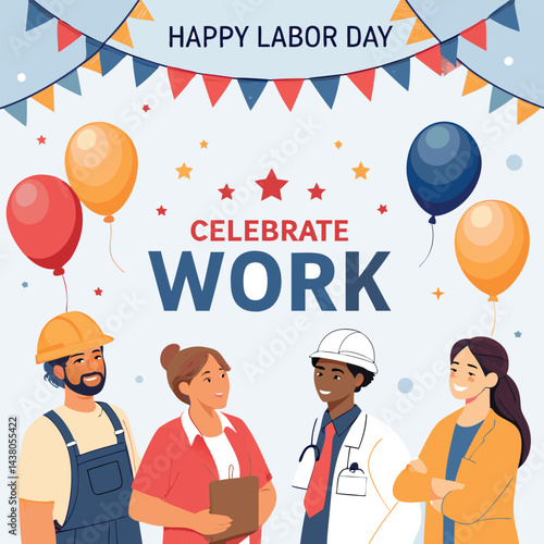 Happy Labor Day Celebrating The Dignity Of Work .,Happy Labor Day Patriotic Illustration With Clenched Fist Holding Hammer 

