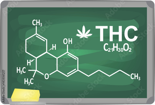 THC formula on green board. vector illustration