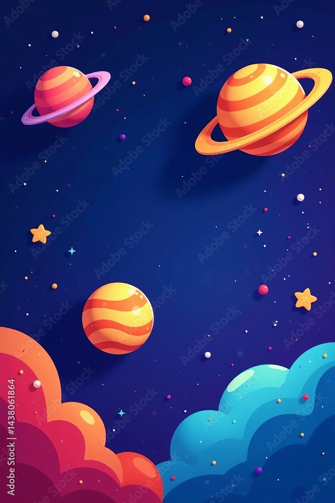 Playful cosmic design featuring adorable cartoon planets floating in space, pattern, cute, space Playful cosmic design featuring adorable cartoon planets floating in space, pattern, cute, space