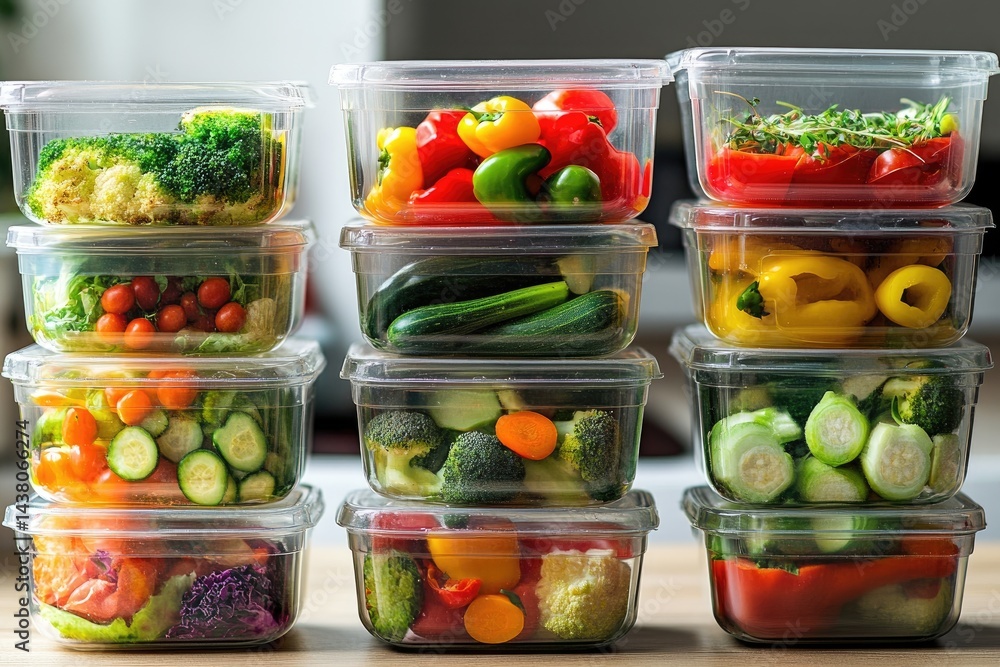 Prepared vegetables in containers Prepared vegetables in containers