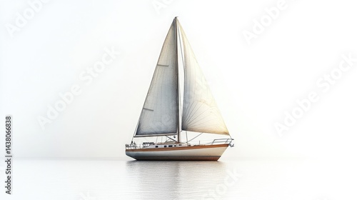  illustration of a traditional two-masted sailboat with tan sails on calm water, white background. For nautical, travel, or art-themed sites.