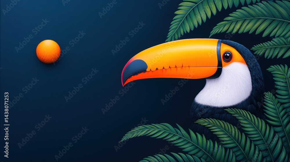 Naklejka premium Vibrant Tropical and Exotic Close up of a toucan with its vibrant beak and colorful feathers, perched on a branch