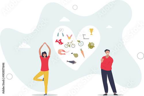Healthy habits lifestyle as diet eating and active sport. character life .