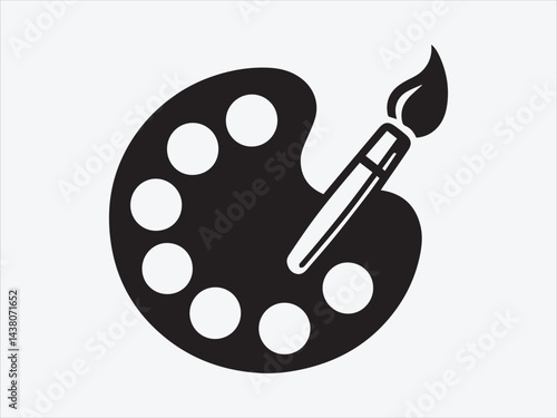Painter palette and paint brush. icon vector on white background.