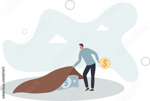 Finding bargain stock, hidden cost or expense, searching for yield or investment return concept. character life .