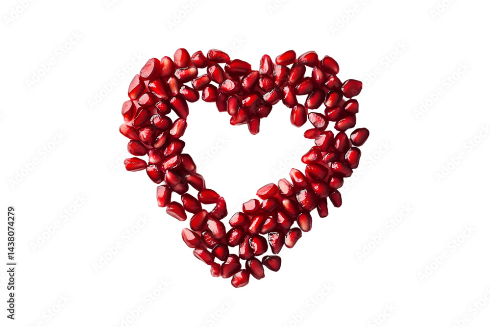 Pomegranate seeds forming a heart shape on black background Pomegranate seeds forming a heart shape on black background