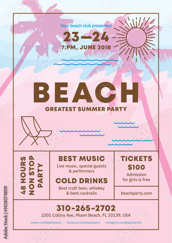 Beach Summer Music Party Pink Event Poster Template