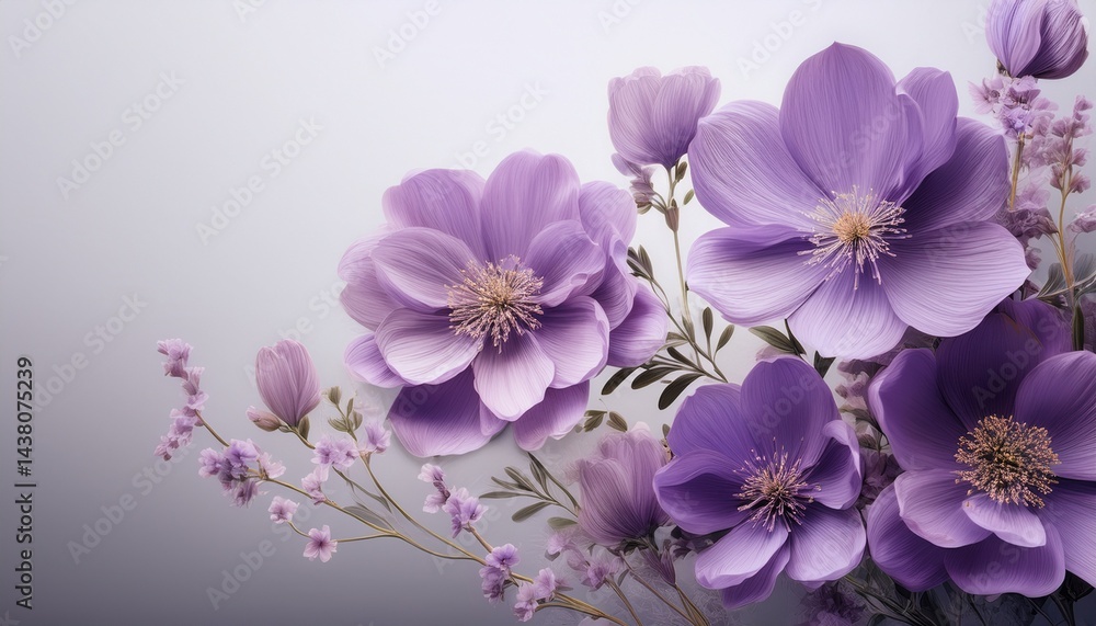 elegant and delicate purple flowers against soft gray background for beautiful nature display elegant and delicate purple flowers against soft gray background for beautiful nature display