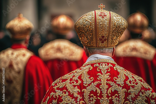 Obraz na płótnie Ornate religious ceremony with clergy in red and gold vestments w salonie