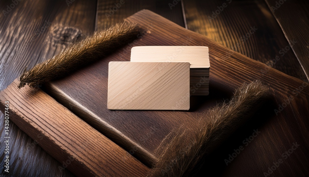Fototapeta premium wooden business card mockup showcasing crafted identity on rustic background