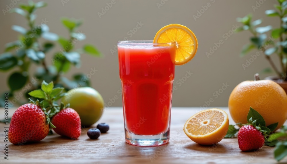 Fresh Fruit Juice with Citrus Garnish and Assorted Berries Display Fresh Fruit Juice with Citrus Garnish and Assorted Berries Display