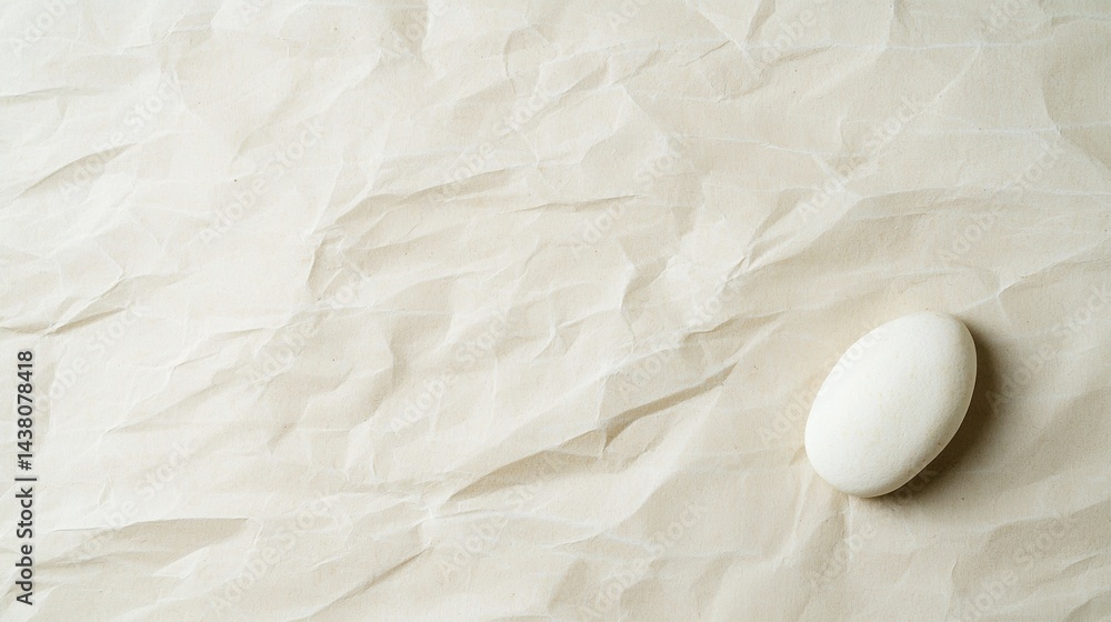 Fototapeta premium A white egg rests on a crumpled piece of paper.