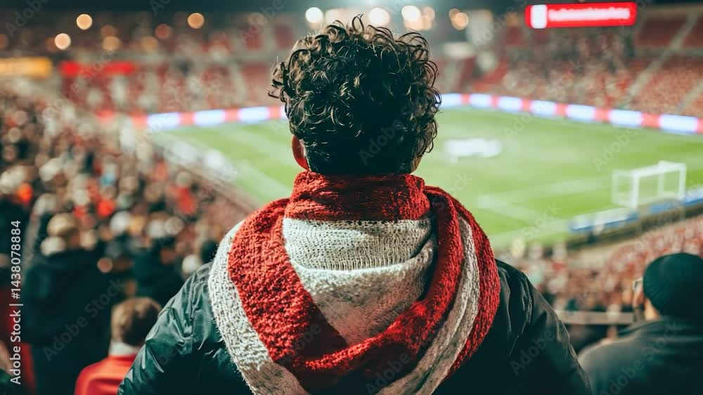 Fan watches soccer match in stadium Fan watches soccer match in stadium