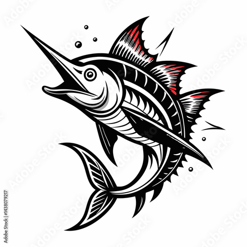 Dynamic Sailfish Illustration with Stylized Details and Bold Graphic Design