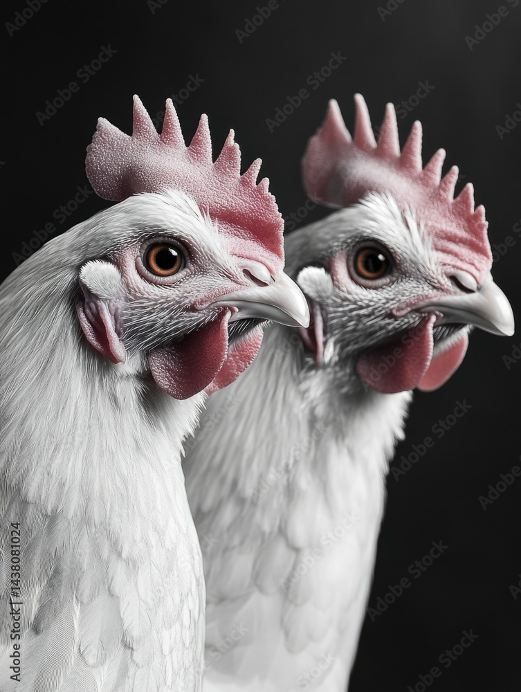 Fototapeta premium Close-up photograph of two chicken feet, each showcasing a single red rooster foot against a neutral background.