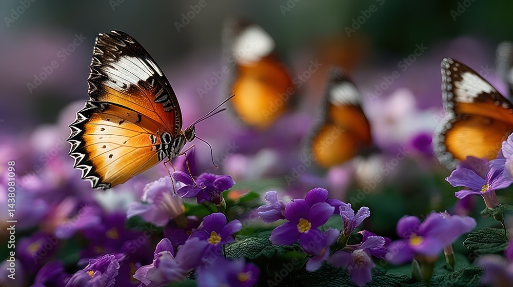 Butterflies on purple flowers in garden Butterflies on purple flowers in garden