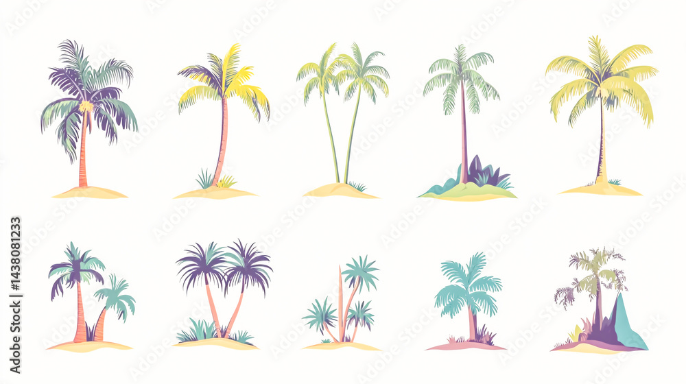 Fototapeta premium Tropical beach icons collection on white background
