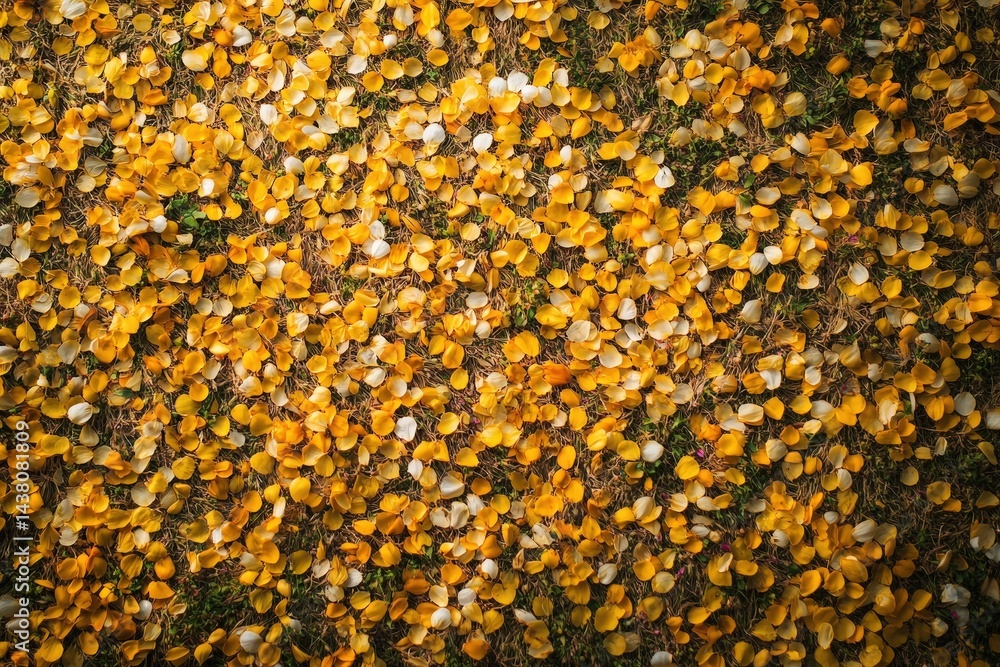 A close-up view of fallen flower petals on the ground. A close-up view of fallen flower petals on the ground.