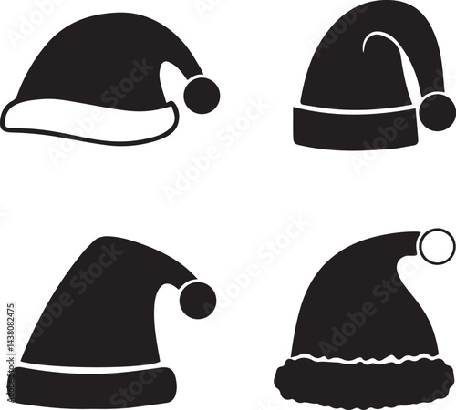 black Santa hats, santa hat silhouette vector icon, santa hat logo, santa hat bundle