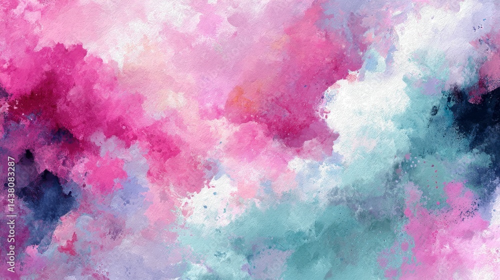 Fototapeta premium Abstract painting with pink, purple, blue, and white hues. Soft, textured brushstrokes create a dreamy, ethereal atmosphere.