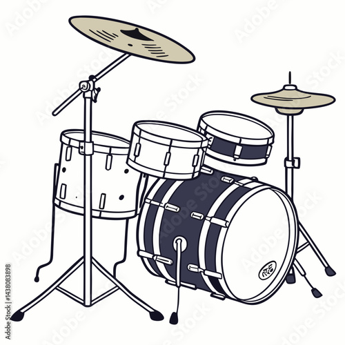 Drum Kit – Music Equipment Vector Illustration on White Background