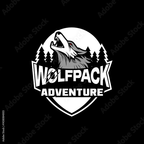 wolf logo adventure forest. wolf logo vector emblem. wolf mascot. vintage wolf logo silhouette.