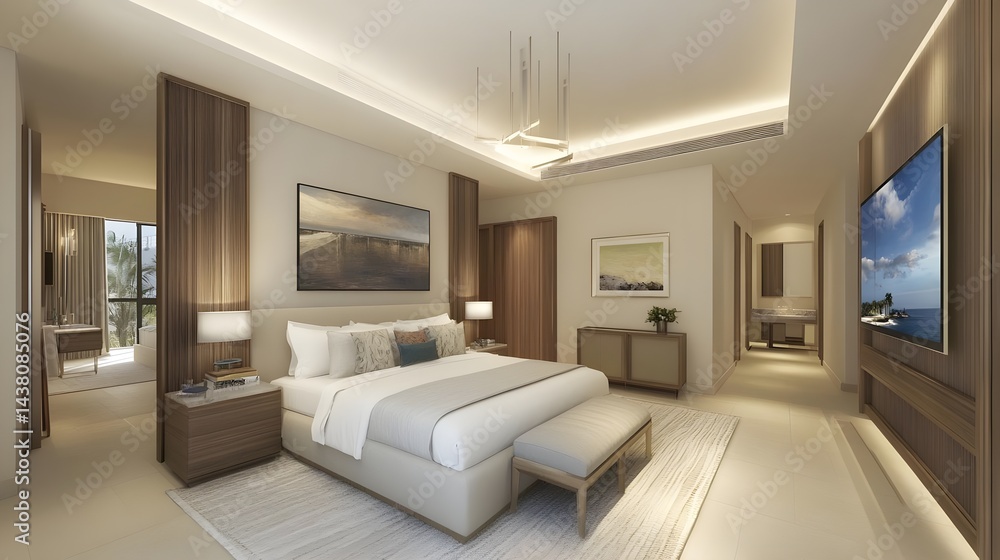 Fototapeta premium Modern Living Room Interior with Elegant Design and Soft Lighting