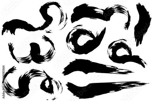 和風素材　筆で描かれたダイナミックな線のイラストセット　ベクターセット