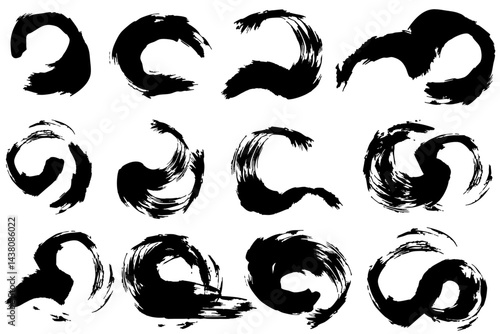 和風素材　筆で描かれたダイナミックな線のイラストセット　ベクターセット