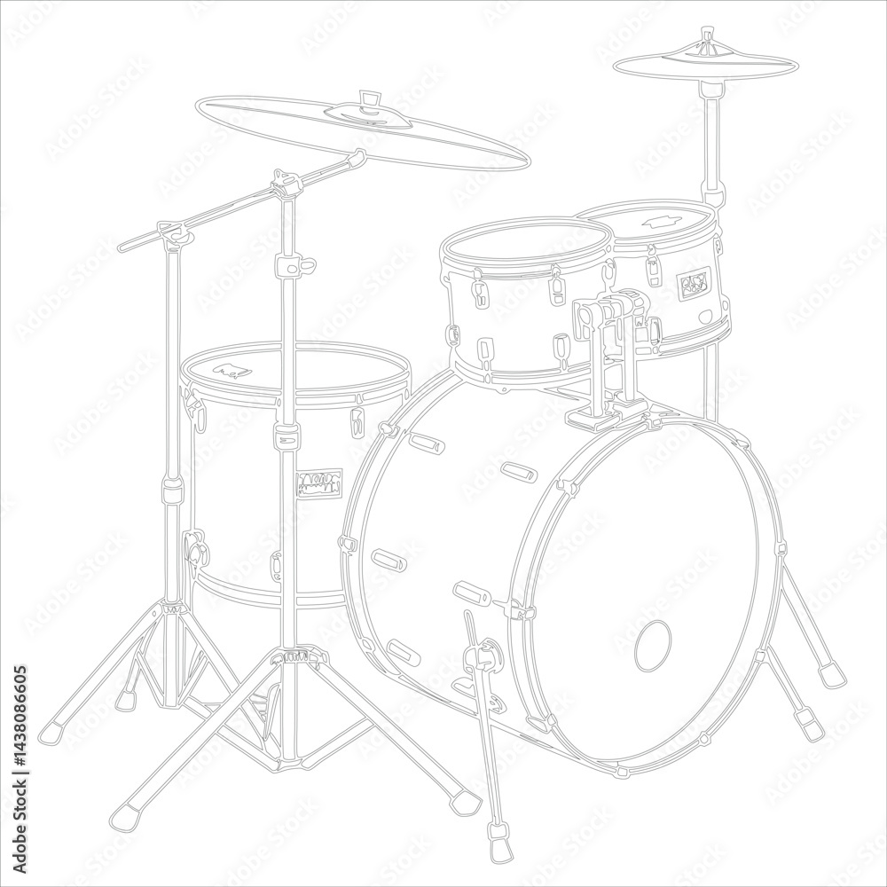 Black white drum set silhouette vector Style illustration Black white drum set silhouette vector Style illustration