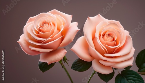 Wallpaper Mural two blooming roses with delicate peach petals and green leaves on a simple stem Torontodigital.ca