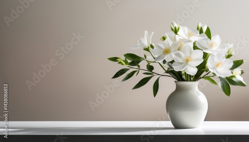 Wallpaper Mural vase with white flowers on a table against a neutral background Torontodigital.ca