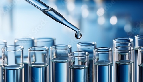 Wallpaper Mural precision droplet from pipette into clear test tubes in laboratory Torontodigital.ca