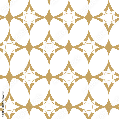 Abstract geometric pattern with crosses, stripes, lines. Seamless vector background. White and gold ornament. Modern reticulated graphic design.