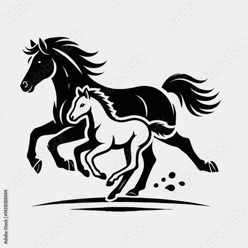 Horse and Foal Running Together