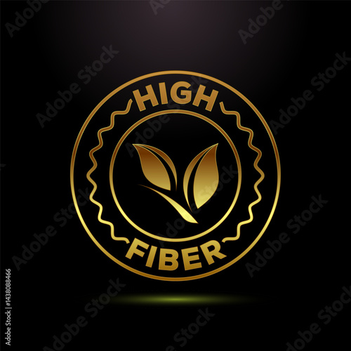 High fiber food icon design illustration. High fiber badge label vector design in gold color style