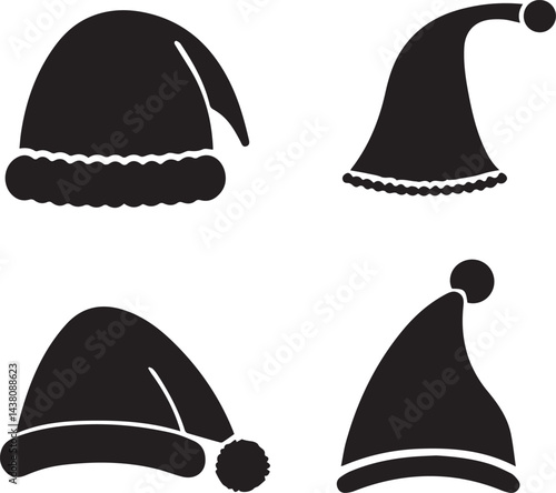 black Santa hats, santa hat silhouette vector icon, santa hat logo, santa hat bundle