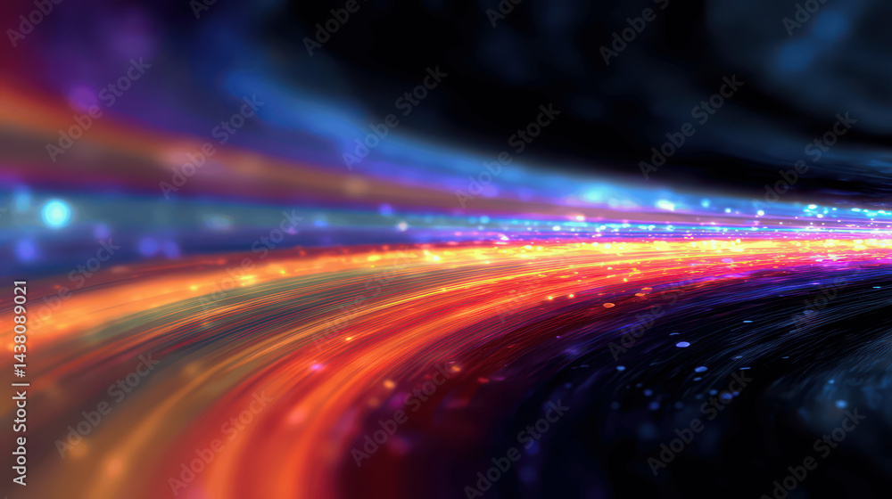 Obraz premium Colorful light trails swirl through a dark background, creating a sense of motion and energy. The bright hues contrast sharply with the darkness, captivating the viewer's attention