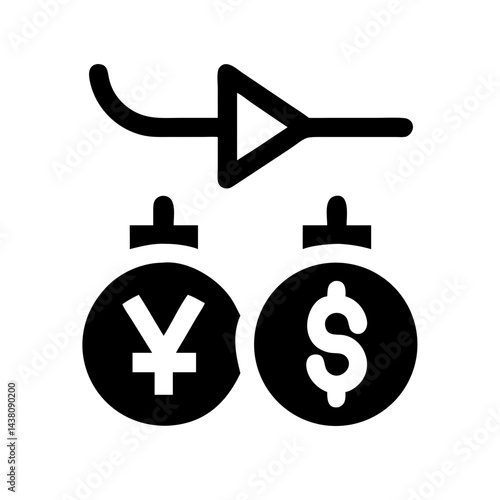 A flat icon of a funnel converting dollar and yen symbols. This image is great for websites or blogs about finance, currency conversion, or global transactions.

