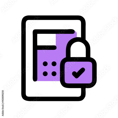 simple icon of a purple digital lock with a black outline for security websites, password management apps, and access control blogs.