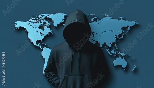Hacker sign, World map blue background