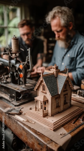 Wallpaper Mural Craftsmen work on miniature house Torontodigital.ca