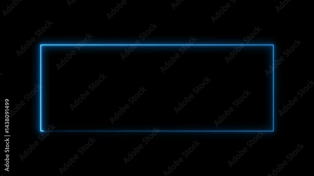 neon blue color rectangle picture frame icon animation sign symbol on black background 4k animation neon blue color rectangle picture frame icon animation sign symbol on black background 4k animation