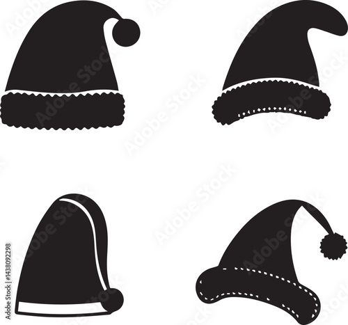 black Santa hats, santa hat silhouette vector icon, santa hat logo, santa hat bundle