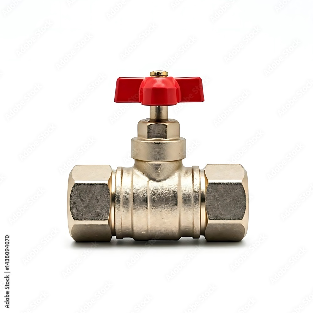 Dual valve pipe connector in metal, symmetrical view white background. Dual valve pipe connector in metal, symmetrical view white background.