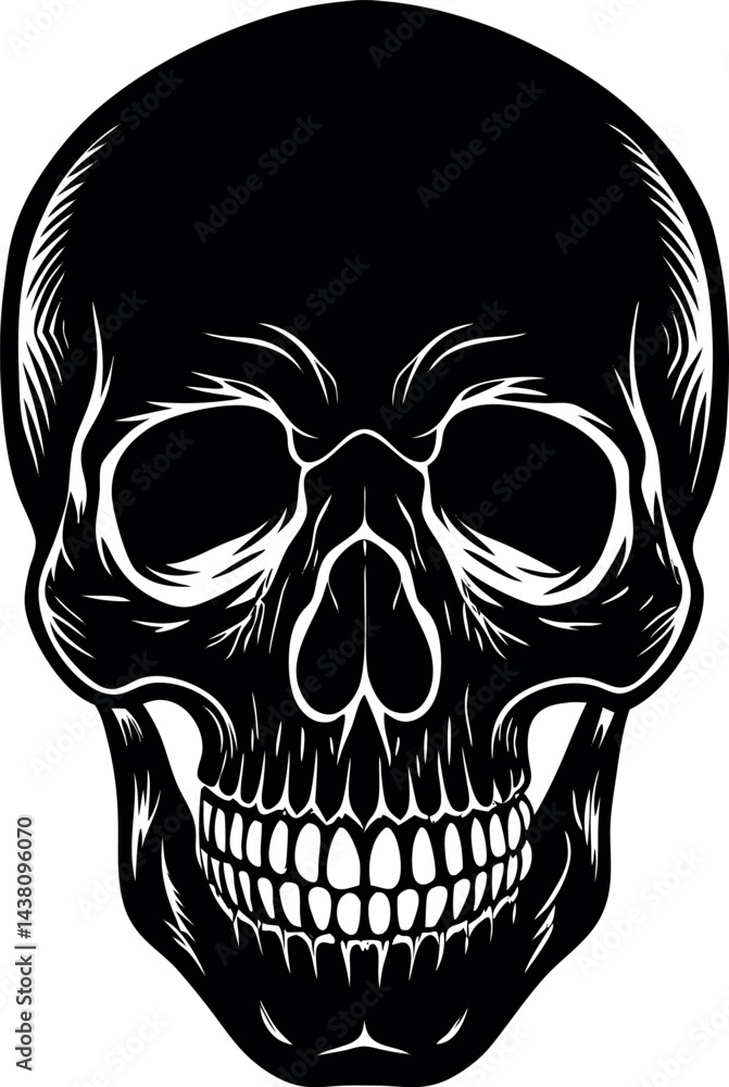 Fototapeta premium Vintage Skull Head Silhouette Vector – Simple Black Retro Bone Illustration